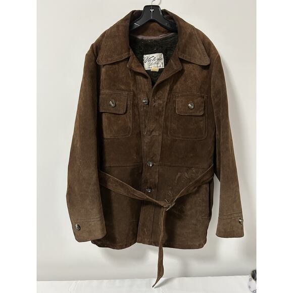 Victoria Leather Heavy Suede Nubuck Trucker Jacket Brown Western Cowboy Canada - Picture 1 of 11